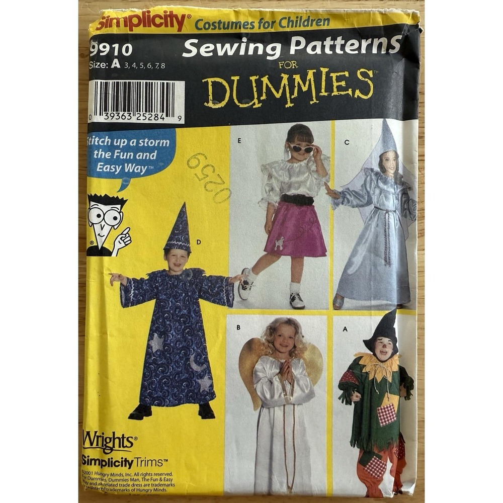 Simplicity Pattern For Dummies 9910 Child's Costumes Size 3-8 Wizard Angel…‎ UC